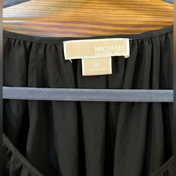 Michael Kors Black Dressy V-Neck Top Blouse Smocked Low Waist Peplum 1XL - Picture 2 of 7